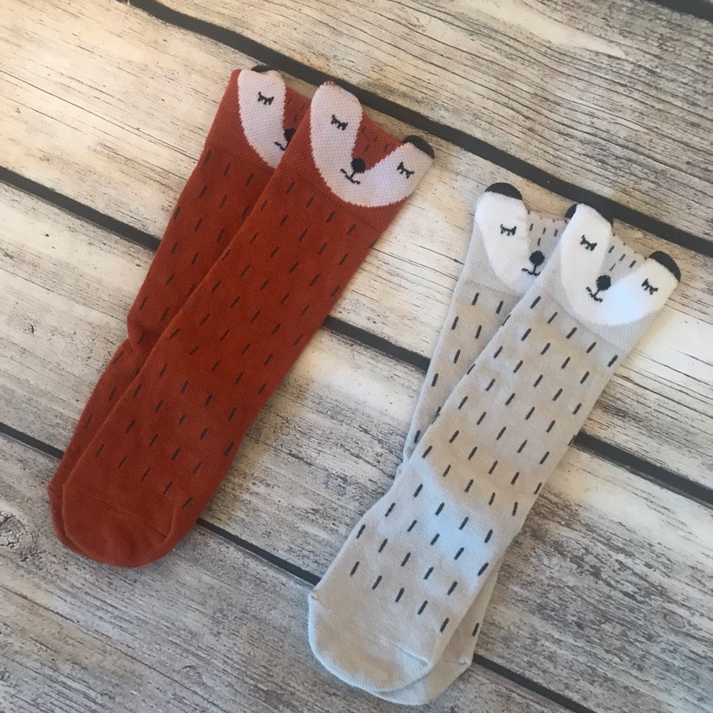 Brand New Set of 2 Pairs Fox Knee High Socks 0-12M